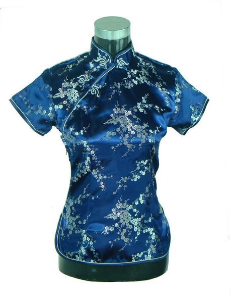 

women's blouses & shirts light blue fashion summer chinese satin polyester shirt mujeres camisa female blouse flower size s  l xl xxl, White