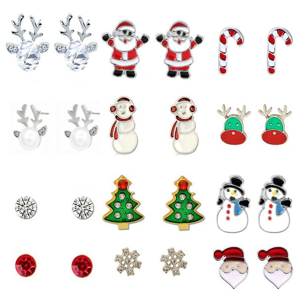 

10pcs christmas pearl earrings elk snowman christmas tree snowflake crutches santa claus small earrings wholesale jewelrydio chan contact, Silver