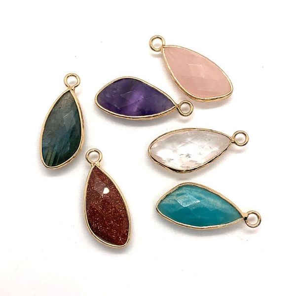 

exquisite irregular multi-faceted natural stone pendant amethyst fashion makingdiy jewelry necklace and bracelets11x25mm charms, Bronze;silver