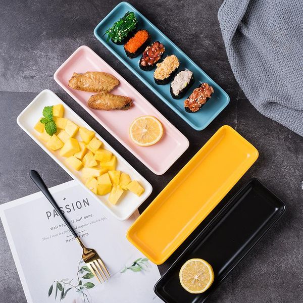 

dishes & plates candy colors ceramic long sushi matte glaze rectangular snack plate serving trays household tableware for restaurant