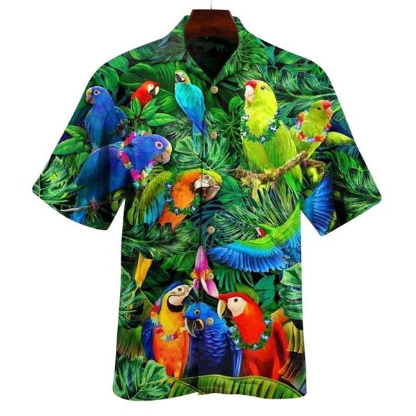 

men's casual shirts 2021 european american clothing parrot printed shirt single-breasted cardigan cool short-sleeved men, White;black