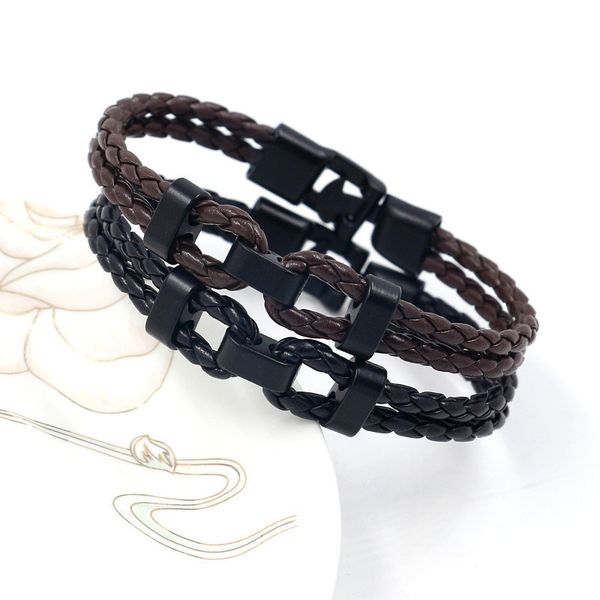 

wristbands korean selling personalized hand jewelry creative pu leather rope woven bracelet simple men's black steel punk wristbands be, Golden;silver