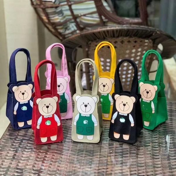 

storage bags cute apron bear tote bag canvas straw cup mug coffee holder packaging