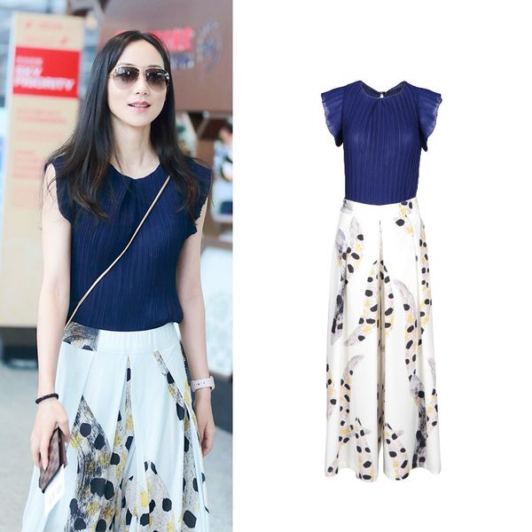 

fashion dress summer airport street shooting star han xue's two-piece suit with same sleeveless and floral skirt, Black;pink