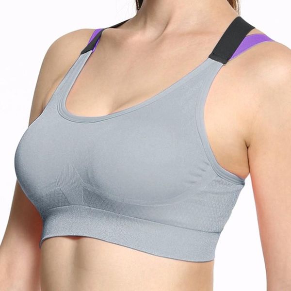 

sports bra cross beautiful back running shockproof without steel ring hit color shoulder strap european and american large size yoga outfit