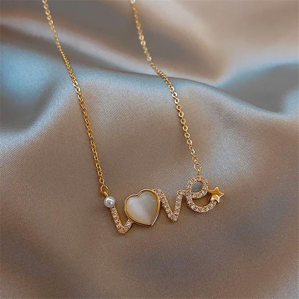 

fashion jewerly gold chain pearl crystal rhinestone heart star love letter necklace collar choker necklaces for women pendant, Silver