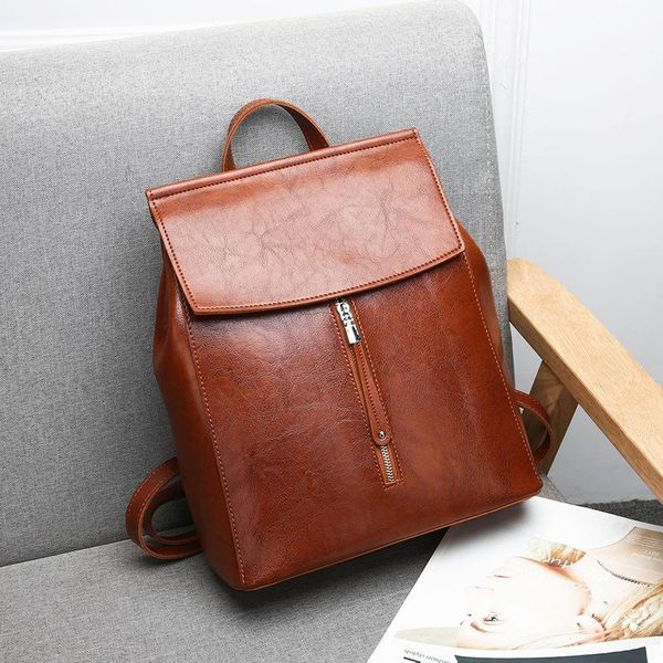 

backpack style women's bag fashion oil wax leather school