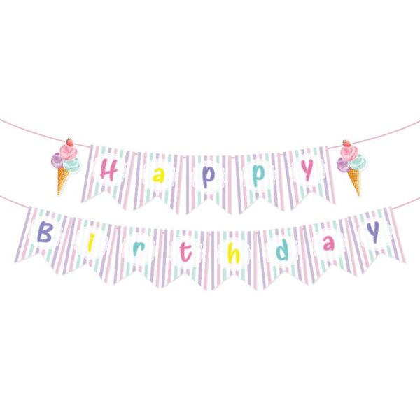 

sweet ice cream happy birthday banner baby shower party decorations wall cone popsicle hanging bunting kids favors decoration