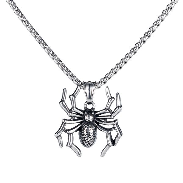

sweater chain necklaces pendants for mens sliver spider personalized retro punk style stainless steel tag jewelry to boys birthday gifts gx1, Silver