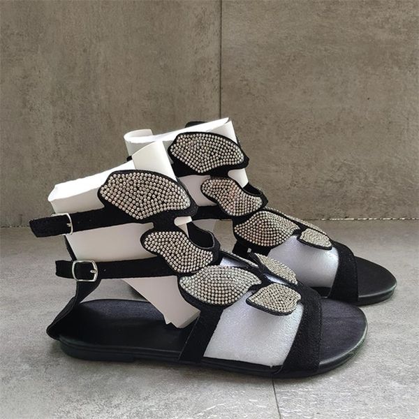 2021 Designer Frauen Slidedes Sandale Mode Sommer Schmetterling Strass Sandale Top Qualität Flache Schuhe Damen Flip-Flops Größe 35-43 W1