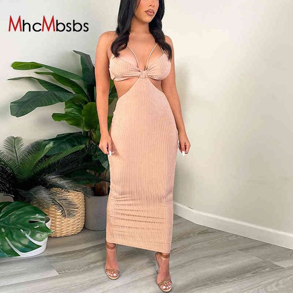 

casual dresses ribbed v-neck cut out long women 2021summer spaghetti strap backless party robe female streetwear maxi dress k, Black;gray