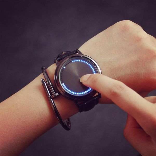 

wristwatches 2021 relogio digital watch men electronic fashion led sport men's leather strap clock montre homme reloj, Slivery;brown