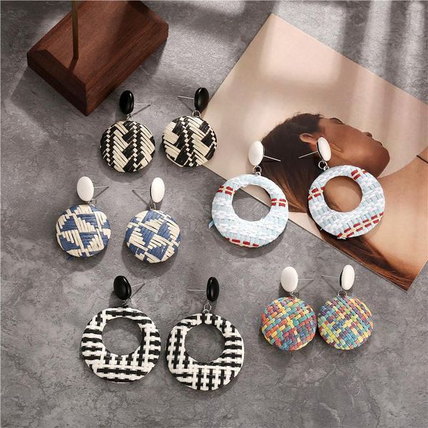

dangle & chandelier geometric rattan weave earrings for women round square hollow female earring jewelry gifts, Silver