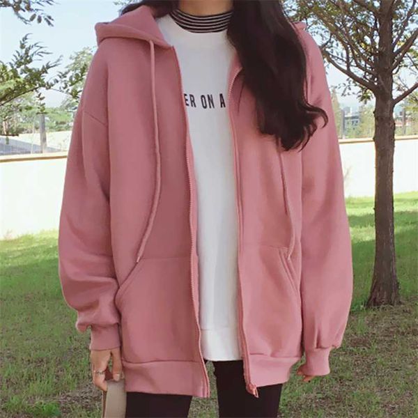 

fashion women autumn cotton hoodie coats zipper jacket casual clothing female coat womens outerwear pockets sudadera mujer 211105, Black;brown