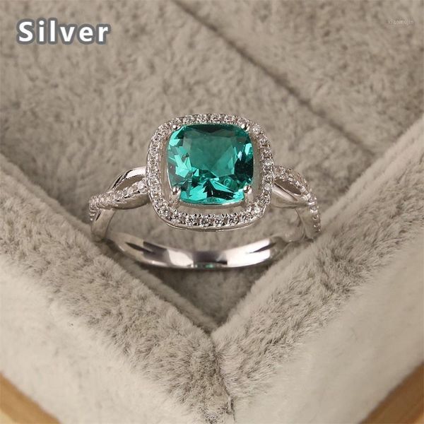 

cluster rings selling 925 sterling silver ring close with platinum ms zircon blackish green square crystal jewelry gifts, Golden;silver