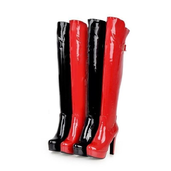 

boots fall 2021 thick heel high women's waterproof platform red belt buckle over the knee large size 40-43 shoes, Black
