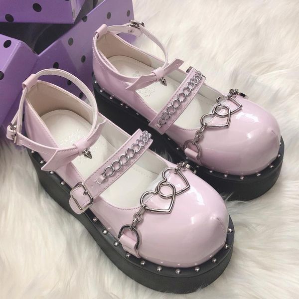 

dress shoes womens lolita metal buckle round toe heart chain gothic punk pumps creepers japanese harajuku platform black pink