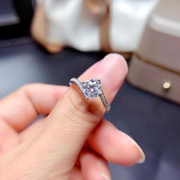 

cluster rings engagement ring crackling moissanite for women jewelry real 925 sterling silver 1 gem shiny party gift, Golden;silver