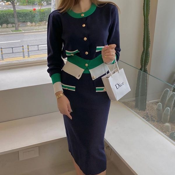 

2 piece set runway designer womens tracksuits brand sweater cardigan and mini skirt vintage button up knitted outfits, Gray