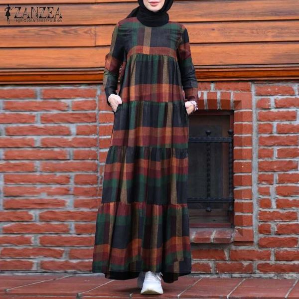 

kaftan vestidos ruffles sundress zanzea muslim women vintage printed dresses abaya turkey hijab spring long sleeve dress ethnic clothing, Red