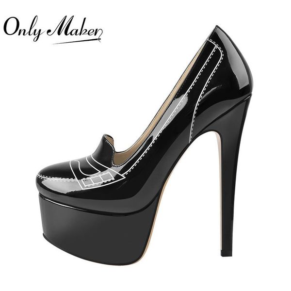 

dress shoes onlymaker slip on for women platform pumps print thin high heels patent leather black big size