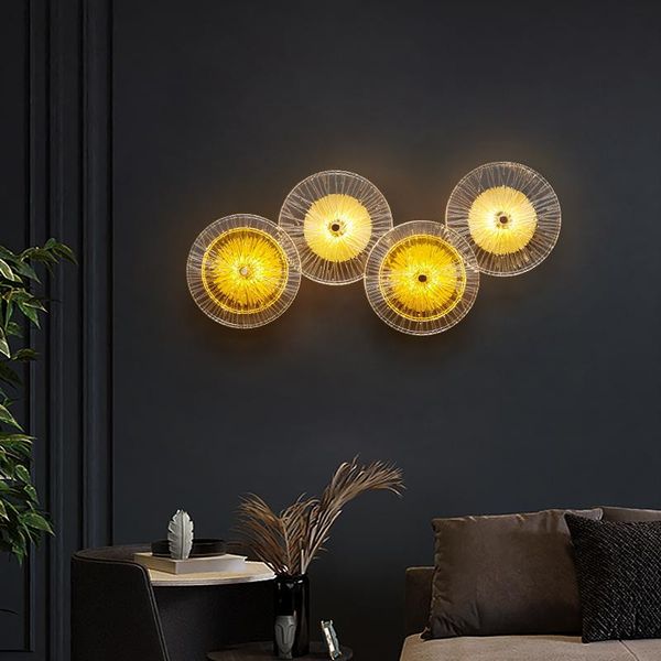 

wall lamps modern round crystal lamp glass combination for living room nordic tv background led lights bedside corridor aisle