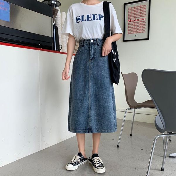 

skirts empire women vintage summer retro denim preppy casual all-match solid ladies faldas mujer moda simple design femme skirt, Black