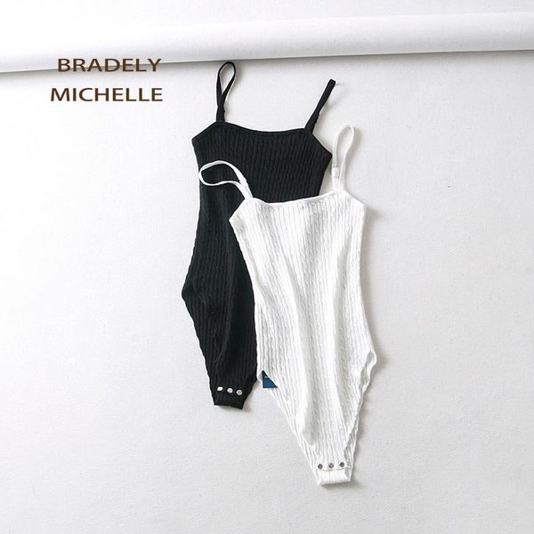 

michelle autumn women sleeveless cami bodysuit office lady knitted slim adjusted sling cotton 1, Black;white