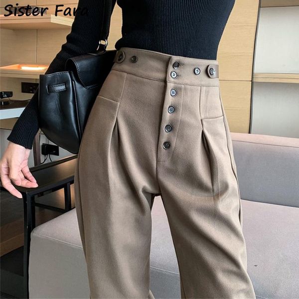 

women's pants & capris sister fara spring autumn high waist single-breasted women casual office wide leg ladies straight trousers, Black;white