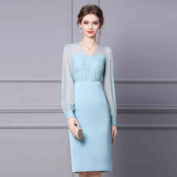 

Casual Dresses Zhili high sense dress spring light blue mature style temperament close waist thin lace skirt JUR9, Black;gray
