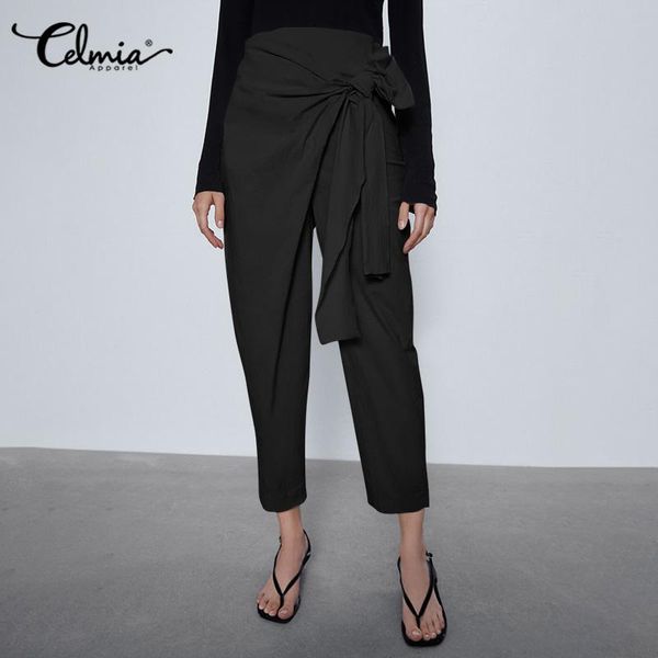 

women's pants & capris celmia women trousers retro casual office asymmetrical solid long vintage fashion high waist pantalon palazzo pl, Black;white