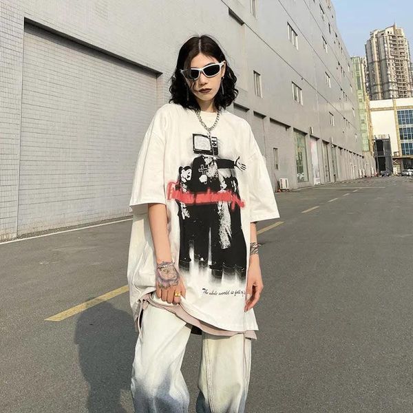 

women's t-shirt men women gothict-shirt oversized ladies clothing streetwear graphics female hip-hop style couple casual t shirt, White
