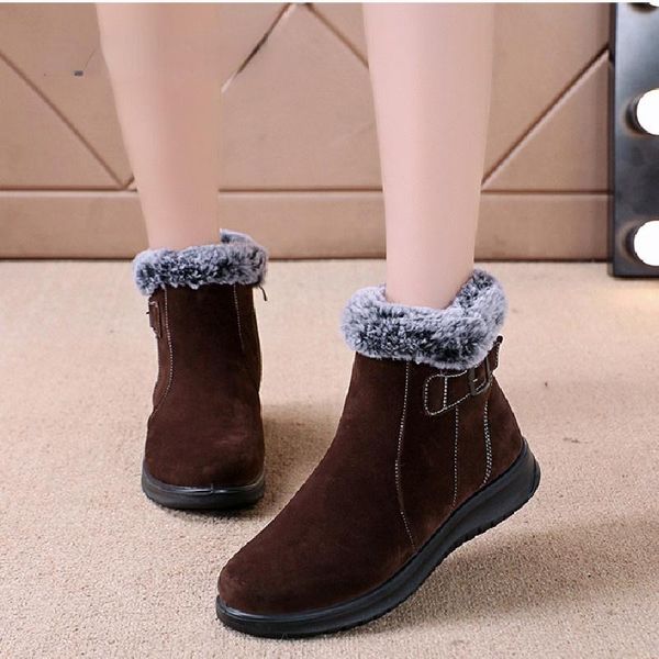 

boots thick warm plush waterproof winter women snow plus size 43 non slip platform ankle cotton padded shoes, Black