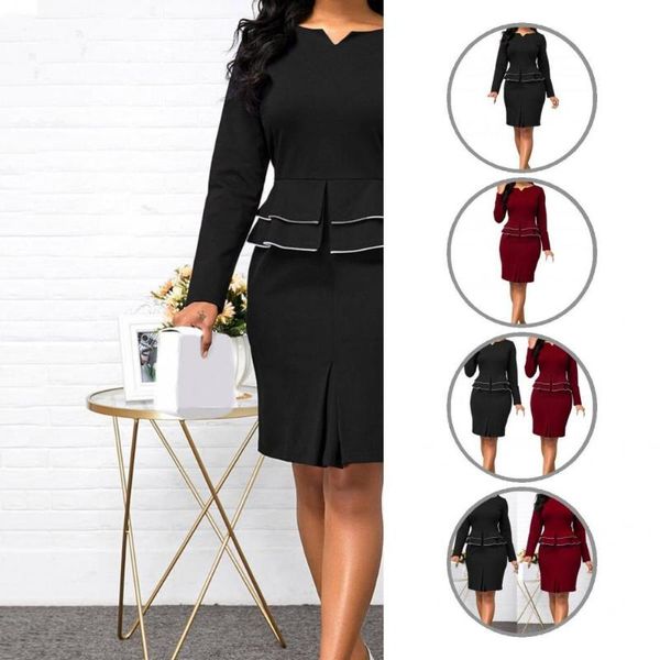 

two piece dress tight hip knee length ladies ruffle skinny skirt suit for business, White
