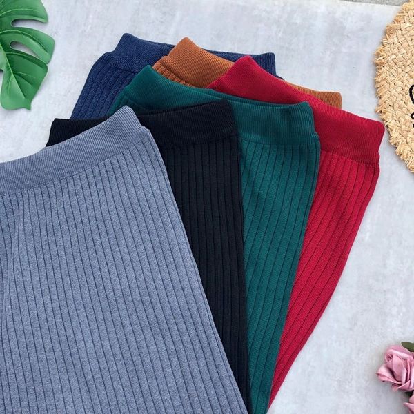 

casual dresses autumn solid long pencil knitted skirt back split slim mid-calf knit tube skirts 101b, Black;gray