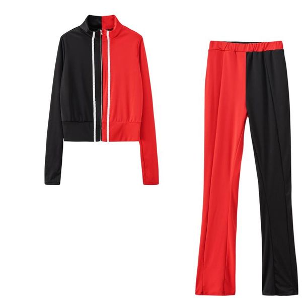 

women splicing fashion zipper sweatshirt and pants two piece set ladies autumn winter tracksuit sport suit female gym sportwear clothing, White;black