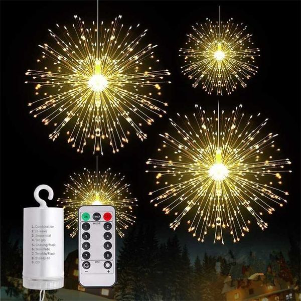 Luce per fuochi d'artificio a LED per esterni 120/180 LED Hanging Starburst String Fairy Light Impermeabile Home Garden Decorazione natalizia 211109