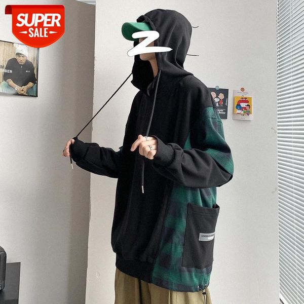 

sweater men's hooded trend stitching loose casual jacket #am6m, Black