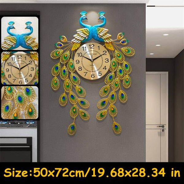 

wall clocks large 3d gold diamond peacock clock metal watch for home living room decoration diy ornaments 10 styple iron art
