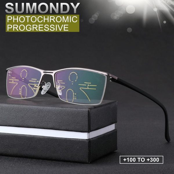

pochromic progressive reading glasses women men upscale half alloy frame presbyopic spectacles sph +100 to +300 ur64 sunglasses, White;black