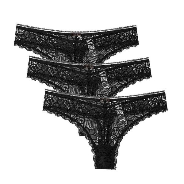 

women's panties 3pcs lace women panty briefs female ladies flowers underwear knicker lingerie thong, Black;pink