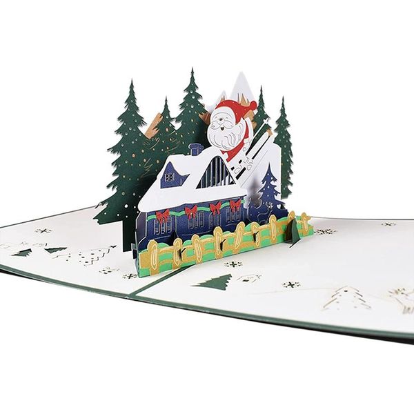 

greeting cards santa claus skiing 3d thanksgiving christmas lovers gifts for children