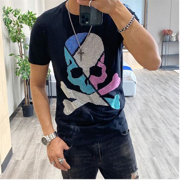 

men's t-shirts casual male skull diamond high-quality short sleeve undershirt 7vh8, White;black