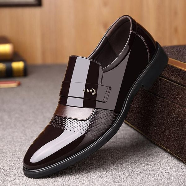 

dress shoes business leather men breathable formal office wedding flats pointed patent shoe, Black