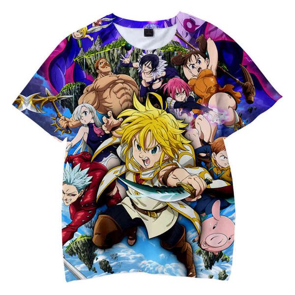 Anime T-shirt Sieben Todsünden Nanatsu Keine Taizai 3D Print Street Männer Frauen Mode Kurzarm T-shirt Hip Hop t-shirt Tops Y220214