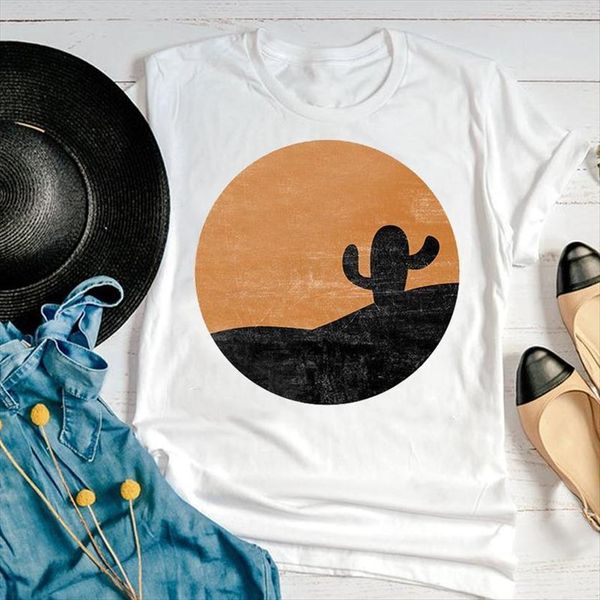 

graphic plant cactus 90s womens t shirts style short sleeve fashion summer print female clothes tees shirt, White