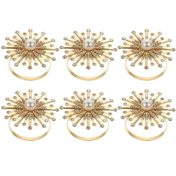 

napkin rings 6pcs rhinestone pearl sunflower buckles table accessories