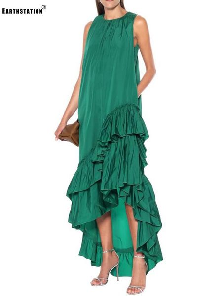 

round neck strap waist multi-level frills irregular sleeveless dress ladies autumn style loose big hem casual dresses, Black;gray