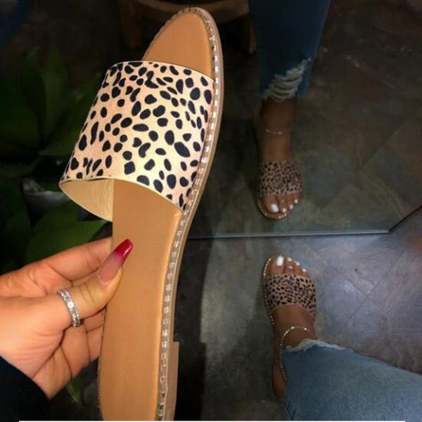 

leopard slippers comfort casual crystal outdoor slides beach women summer flats female women's shoes plus size drop, Black
