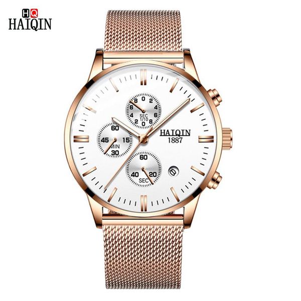 

wristwatches haiqin business men's watch waterproof stainless steel watches fashion military chronograph clock reloj hombre, Slivery;brown